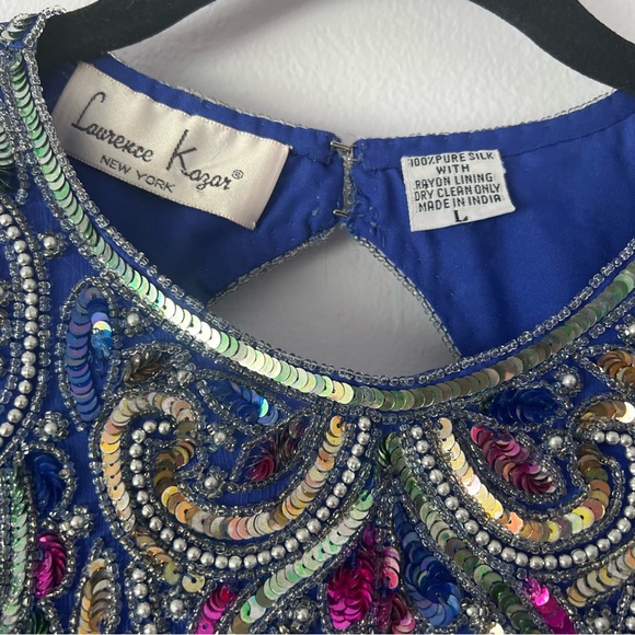 Vintage 80's Laurence Kazar New York Silk Sequin Beaded Dress Large - Picture 14 of 14